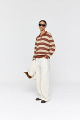 Noe Polo  AW26 Cocoa + White + Beige Stripe