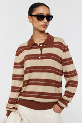 Noe Polo  AW26 Cocoa + White + Beige Stripe