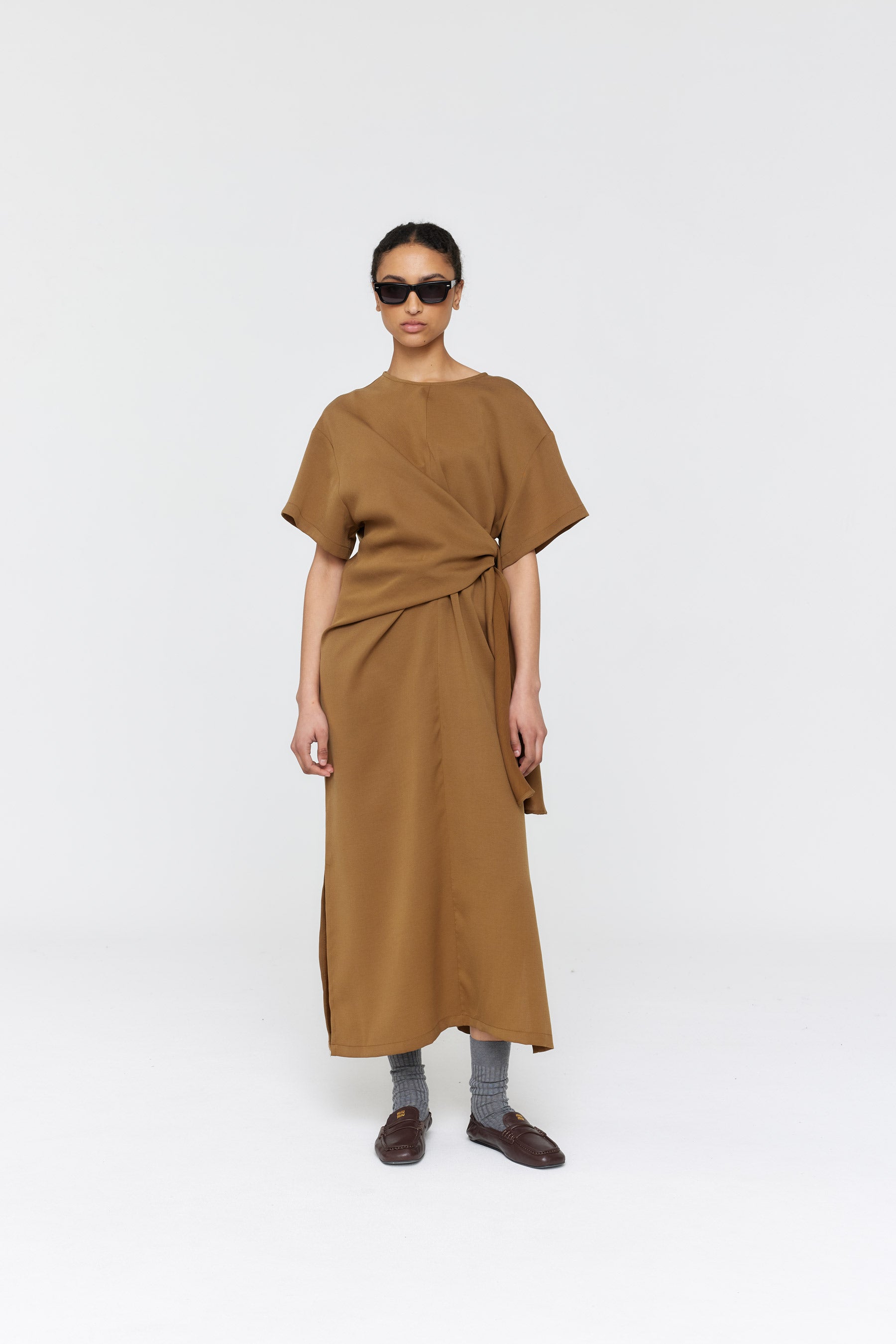 tobacco dress Venetia Striped Dress in Midi shirt dress DRAPE DRESS TOBACCO L