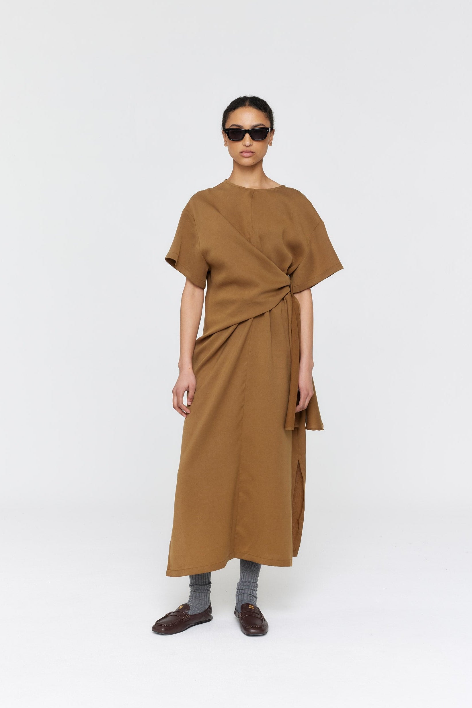 tobacco dress retrofete Laykha Suede in Chocolate tobacco color. retrofete Tamra Dress in Tobacco