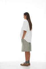 Linley Short SS25 Sage + Dark Khaki Stripe